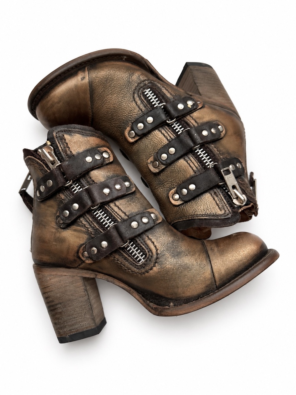 Freebird Beckett Bronze Leather Studded Booties Size 8 NEW With Box - Picture 9 of 11
